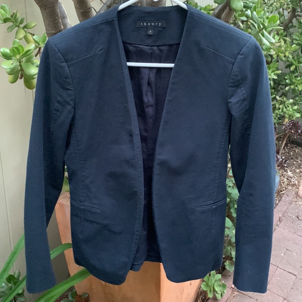 Theory Navy Blue Open Blazer 0